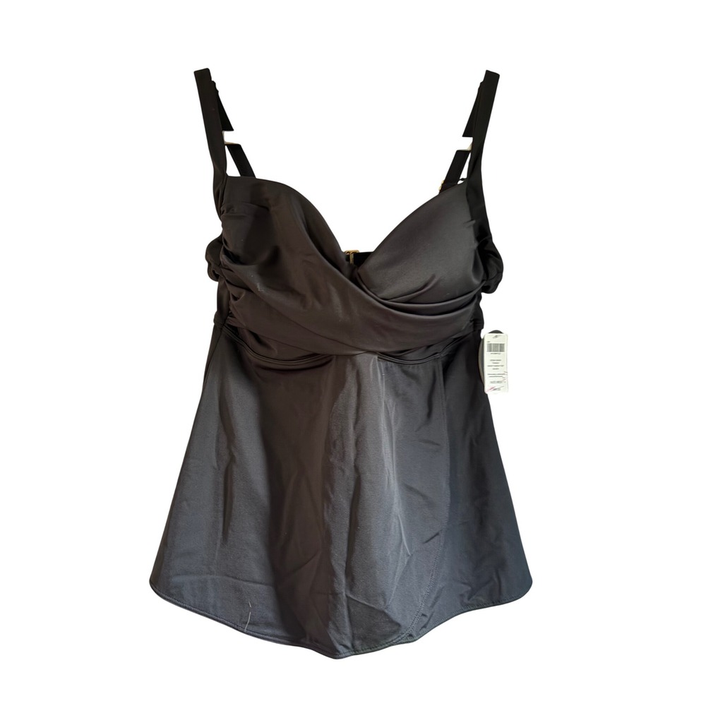 Soma Swim Black Surplice Wrap Tankini Top Underwire 36DD New With Tags